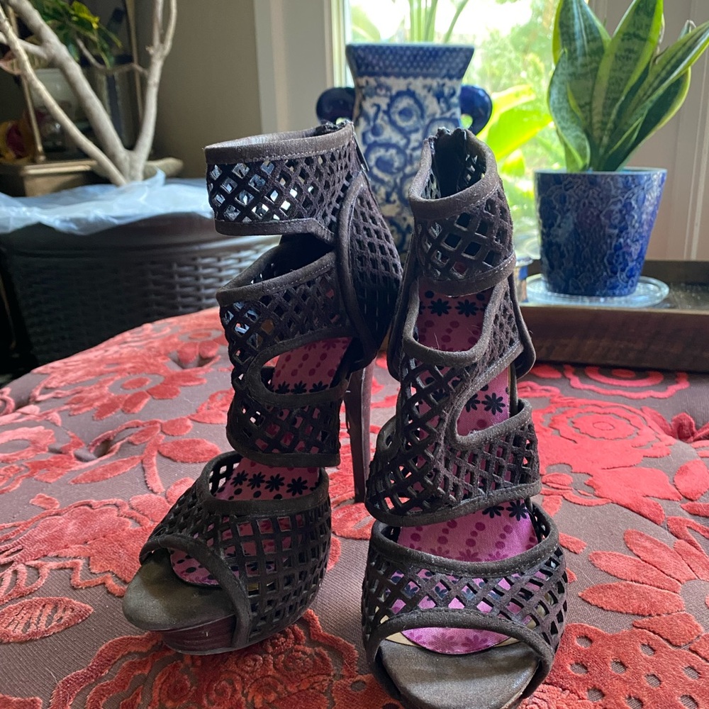 Chocolate brown platform super high heel sandals.  Worn 2 times.